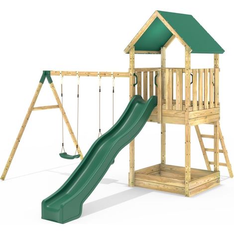 Rebo Modular Wooden Climbing Frame Adventure Playset - Swing Haldon
