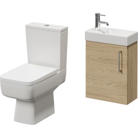 Napoli Cube Light Oak 400mm Single Door Wall Mounted Vanity Unit and Toilet Suite with Align Basin - 400mm - Chrome 160mm Handle
