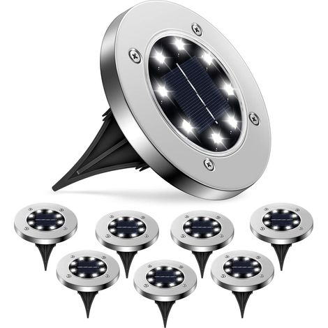 moinkerin Lot de 8 lampes solaires encastrables pour jardin extérieur, éclairage solaire pour aménagement paysager, allée, pelouse, marches, terrasses, clôtures et escaliers (8 LED) (1/5)