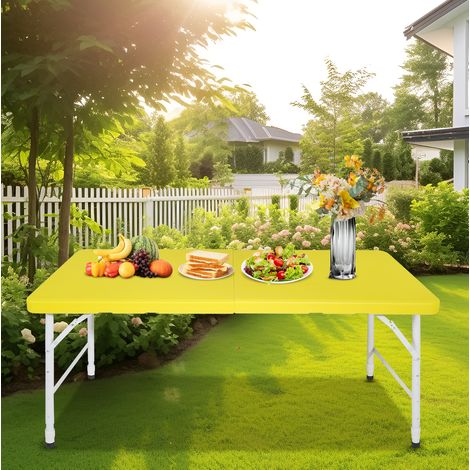 Tavolo pieghevole portatile da 125 cm con altezza regolabile, giallo, portata 135 kg, OKWISH (1/5)