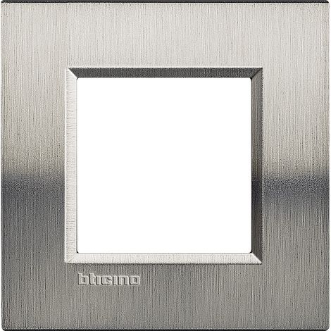 Plaque Livinglight Naturalia 2 modules en acier brossé – Montage horizontal ou vertical – Compatible supports Bticino – LNA4802ACS
