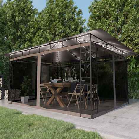 vidaXL Tonnelle avec moustiquaire et lumières LED 4x3x2,73 m Taupe (1/4)
