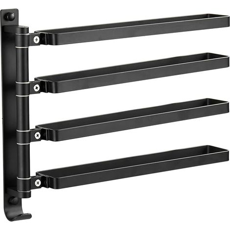Toallero de pared con 4 barras giratorias, separación para ropa húmeda y seca, para baño y cocina, negro - KZQ