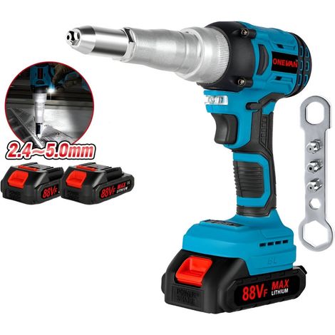 Onevan – Riveteuse électroportative sans fil 420W – Moteur Brushless – 2 batteries 2.0Ah – Rivets 2.4 à 5.0mm – Éclairage LED