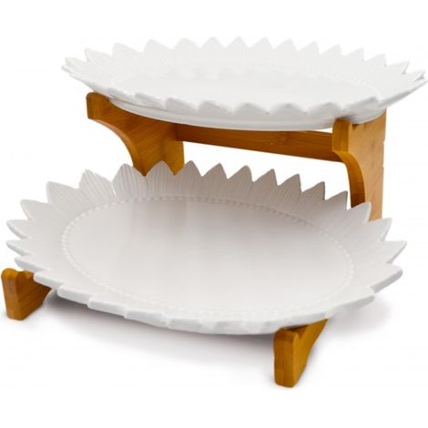 Set 2 Piatti Aperitivo in Porcellana Bianca con Supporto 30 cm (1/2)