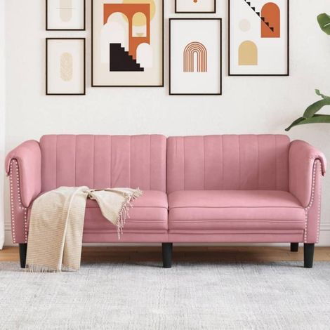 Sofa 2-Sitzer Rosa Samt mit Holzbeinen, Leseecke, Loungesitz (1/5)