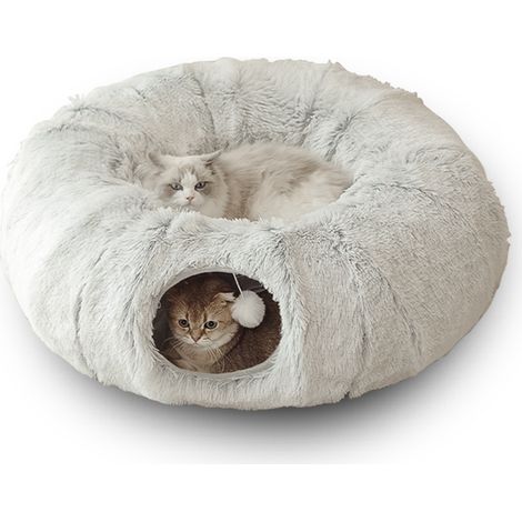 Lit tunnel pliable en peluche grise pour chat (1/5)