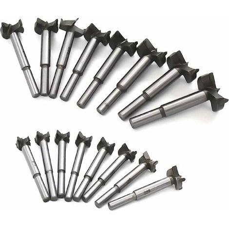 royaluxe -Meche Bois Forstner Foret 15-35mm 16PCS, Carbone Acier à Haute Vitesse Trépan pour Bois Scie à poinçonner Dalles en Bois Trous de perçage pour Aile Plate Charnière en carbure cémenté (1/5)