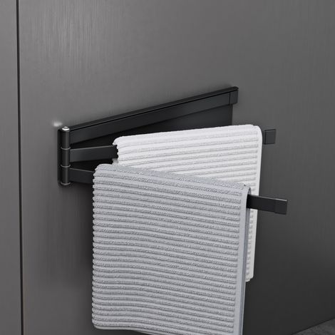 Porte-Serviettes Mural Autocollant Support Magnétique pour Machine à Laver Étagère Douche Rotative en Acier au Carbone Noir Mat Accessoire de Salle de Bain 24×23,2×6 CM
