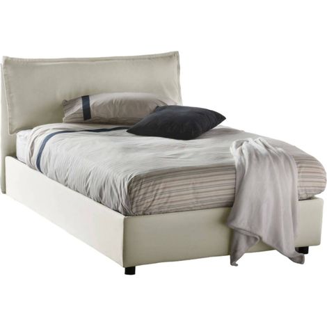 Talamo Italia Quadratisches und halbes Bett Agata, Containerbett mit Stoffbespannung, 100% Made in Italy, Frontöffnung, inklusive Matratze 120x200 cm, Beige