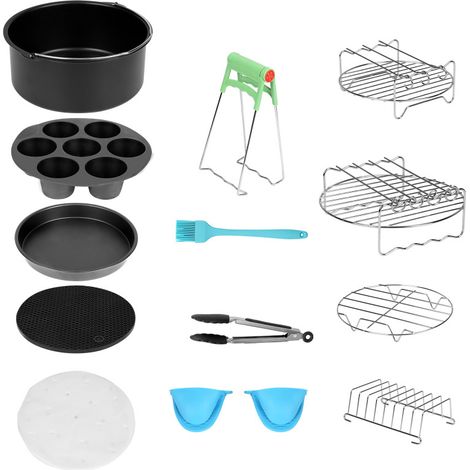 SWANEW 12pcs Accessori per friggitrice ad aria calda Stampi Grill carte Forno a convezione torta Friggitrice Friggitrice profonda Silicone Food Clip8'' (1/5)