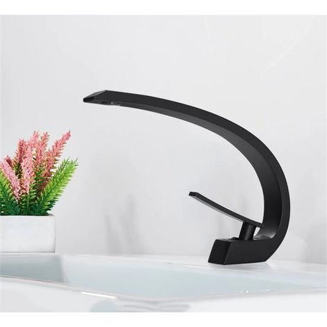 Courbe Monotrou Double Poignée Robinet D'eau Chaude Et Froide Robinet Cascade Eau Salle De Bain Évier Robinet Salle De Bain Robinet Bassin Robinet (1/5)