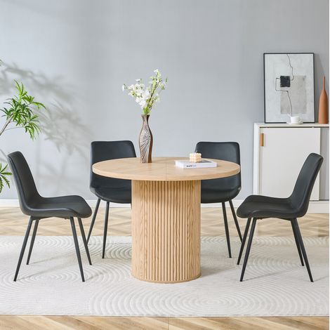Conjunto mesa redonda 100 cm en MDF, 4 sillas en PU negro, natural DESVIAE (1/5)