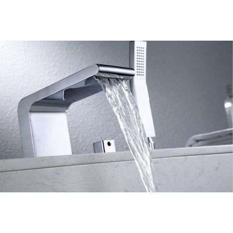 BERNSTEIN - Ensemble Robinet mélangeur Chrome Baignoire 4 trous en Cascade, Ensemble Pommeau Douchette Bain - 6080