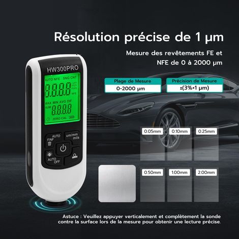 Testeur Numérique d'Épaisseur Peinture Voiture 0-2000 µm Écran LCD Rétroéclairé Blanc-AUTRES (1/4)