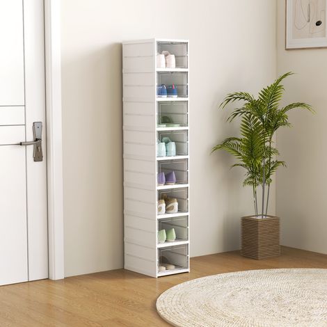 8 boîtes à chaussures empilables et pliables avec portes transparentes jusqu'à la taille 43, aucun assemblage requis, blanches