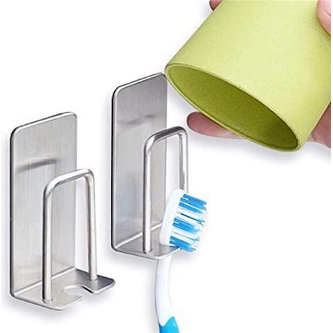 Selbstklebender Zahnbürstenhalter, Edelstahl 304, Badezimmerzubehör (4 Stück, Silber) (1/5)