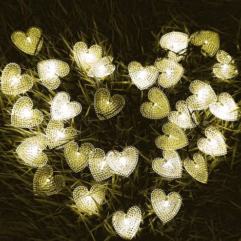 Lumière Solaire De Coeur, 20LED 5M 8 Modes Guirlande Lumineuse De Fée À L'énergie Solaire Étanche Intérieur Extérieur Fête De Noël Décoration Décorative Lumières D'éclairage (rouge) (1/5)