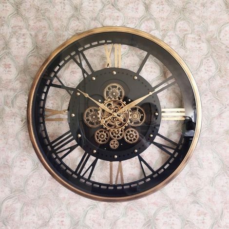Round Gear Wall Clock with Roman Numerals - L7 x W60 x H60 cm