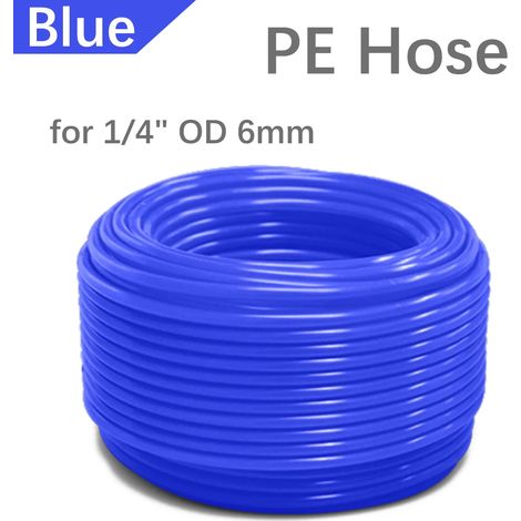 Tuyau PE bleu (1/4'', 20 m) pour l'irrigation de jardin. Raccord rapide à pression et verrouillage par glissement. Système de brumisation.