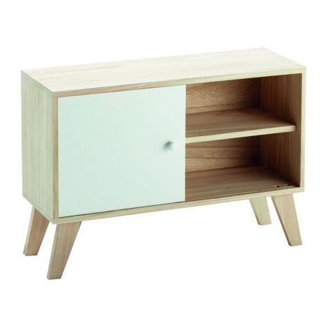 Mobiletto soggiorno, credenza cucina, 2 ante scorrevole, legno paulownia 70x25x49H Slome