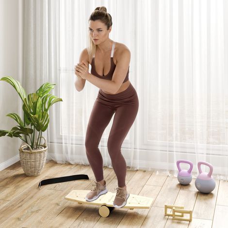 Ensemble de barres pompes, prises de pompes avec planche d’entraînement et bandes de résistance, bois (1/4)