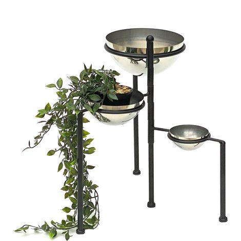 DanDiBo Blumentreppe Metall Rund 46 cm Blumenständer mit 3 Töpfe Silber 96082 Blumenständer Blumensäule Pflanzenständer Ablage