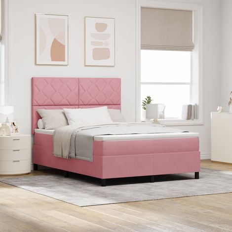 Box Spring Bed with Mattress Pink 140 x 190 cm Velvet vidaXL (1/5)