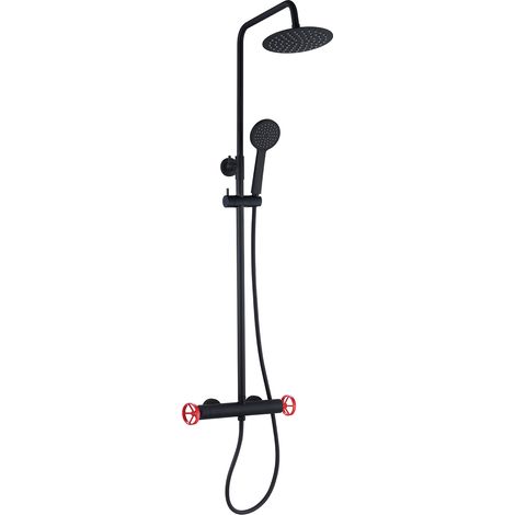 K2O Chillout Duschsäule Delta 83-119cm Rund Design Schwarz/Rot - Wasserhahn, höhenverstellbar, Handbrause und Anti-Kalk-Auslauf