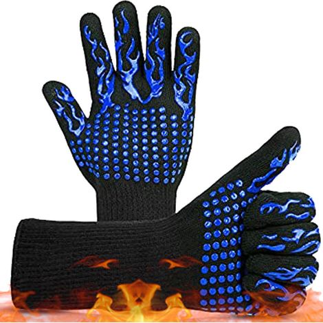 Gants de barbecue résistants à la chaleur jusqu'à 800 °C – Gants résistants aux coupures L5 – Gants de cuisine de qualité supérieure pour BBQ, cuisiner, patisserie et soudure (1 paire de 33 cm) (1/5)