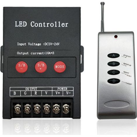 High-power 30A controller for 5-24V wireless RGB LED strip module with 4 RF buttons
