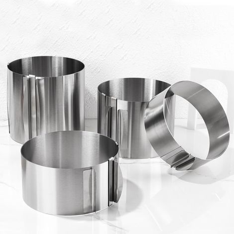 Stainless Steel Adjustable Round Cooking Rings Set of 4 15-30cm, 6cm, 8.5cm, 12cm, 15cm High, Adjustable, with Fixing Clips (1/5)