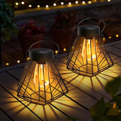 Lot de 2 Lampe Solaire Exterieur Suspendu/Debout, Lanterne Solaire Exterieur Métal, IP65 Étanche Lumiere Solaire Exterieur Diamantdesign, Lampion Solaire Exterieur pour Terrasse Balcon Cour Jardin (1/5)