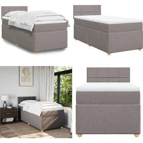 vidaXL Sommier à lattes de lit avec matelas Taupe 90x200 cm Tissu
