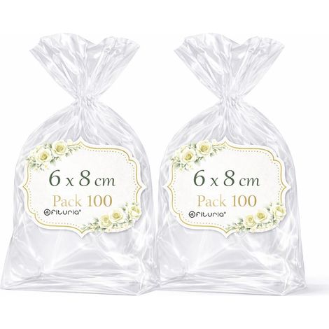 Sachets Cellophane Transparents 6 x 8 cm, Petit Sachet plastique Transparent pour bonbons et dragées – Sachets cadeaux pour Mariage, Anniversaire, Baptême, 2 Packs (200 Sacs) (1/5)