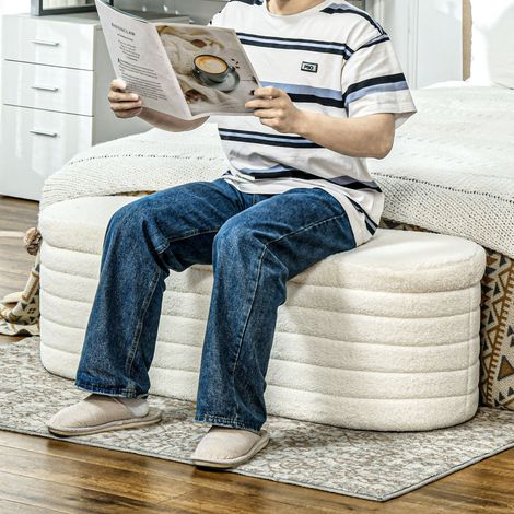 banc coffre 116x41x40,5 cm blanc – assise avec rangement, sans matelas (1/5)