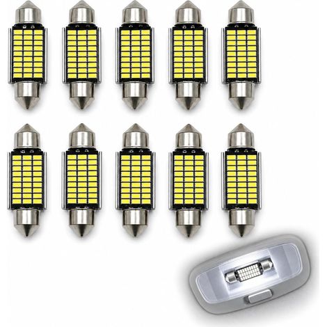 10 Pièces Ampoule LED Voiture Intérieur 36mm C5W, 27SMD 6000K Blanc Froid, Ampoule Plafonnier Voiture, Éclairage Plaque Immatriculation, Coffre, Dôme 12V (1/5)