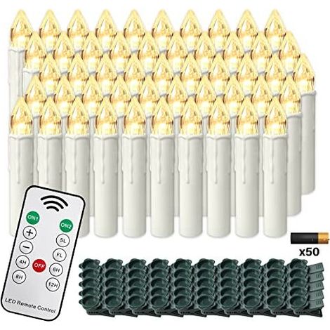 LED Kerzen 50er Weihnachtskerzen Kabellos Warmweiß Weihnachtscandle mit timerfunktioner Fernbedienung Weinachten Kerzen IP44 LED Candle mit Clip, für Feste Deko Hochzeit Party, mit Batterie NAIZY