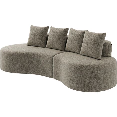 Canapé en lin avec 4 coussins, mousse haute densité, porte-gobelet et poche latérale, 240x109x60 cm, kaki (1/5)