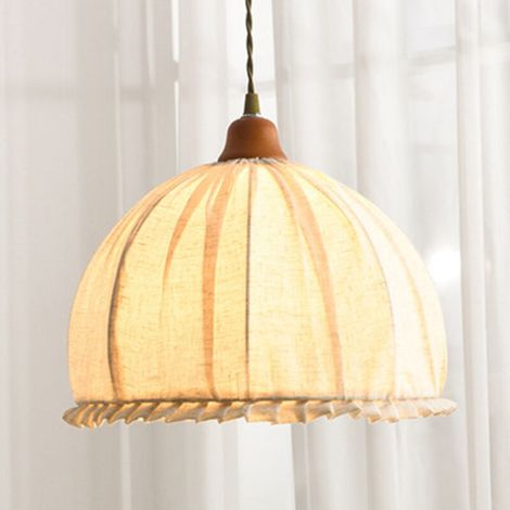 Lampadario da comodino in cotone e lino, piccolo lampadario decorativo a testa singola, attacco E27, altezza regolabile, paralume in tessuto, stile nordico, soggiorno, cucina, corridoio, 30 cm -Crezuo