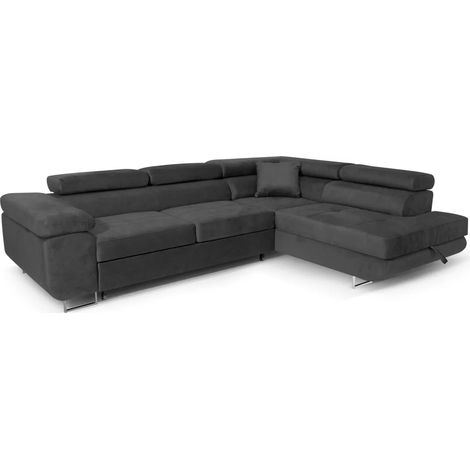 Ecksofa Aller L-form mit Schlaffunktion und Bettkasten in Dunkelgrau (Jasmine 96), Rechts Ottomane (1/5)