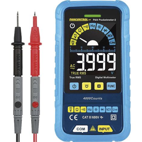 Pancontrol PAN Pocketmeter-2 Digital-Multimeter Taschenmultimeter Multimeter True-RMS, Auto-Ranging, Farb-LCD, NCV, CAT III 600 V, 130x70x23 mm (1/5)