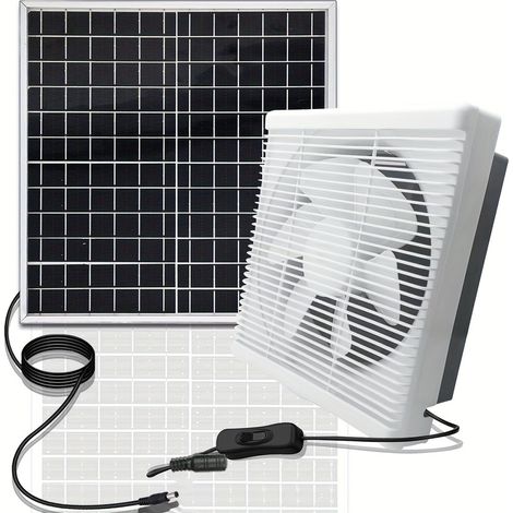 Ventilateur Extracteur Solaire 20W avec Panneau Solaire, Ventilation Circulaire 12V pour Poulailler, Serre, Entrepôt et Abri Extérieur (1/5)