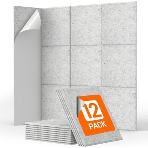 12 panneaux muraux insonorisants autocollants, 30 x 30 x 0,9 cm, mousse insonorisante haute densité, adaptés à l'insonorisation des bureaux,Gris clair (1/5)
