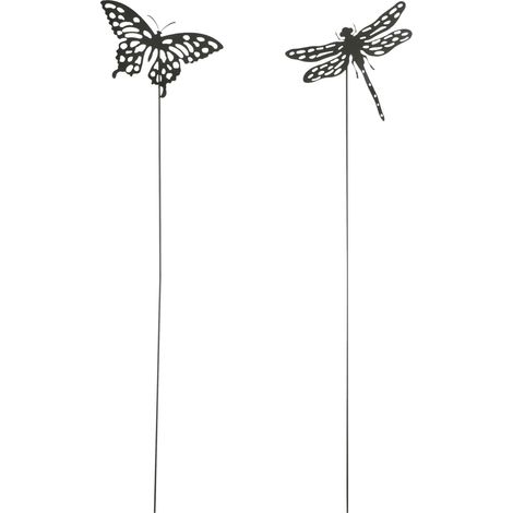 Mica Decorations Gartenstecker Schmetterling oder Libelle 118 x 29 x 0,5 cm schwarz Gartenstecker