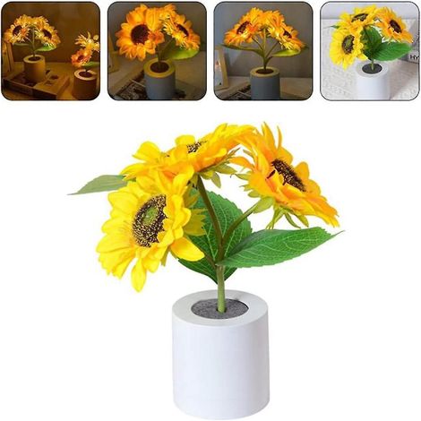 Sonnenblumenlampe, LED-Tischleuchte mit 2 oder 3 Leuchten, künstliches Blumen-Nachtlicht, wiederaufladbares LED-Nachtlicht mit Sonnenblumenmotiv, 3-flammiges Sonnenblumen-Nachtlicht (1/5)