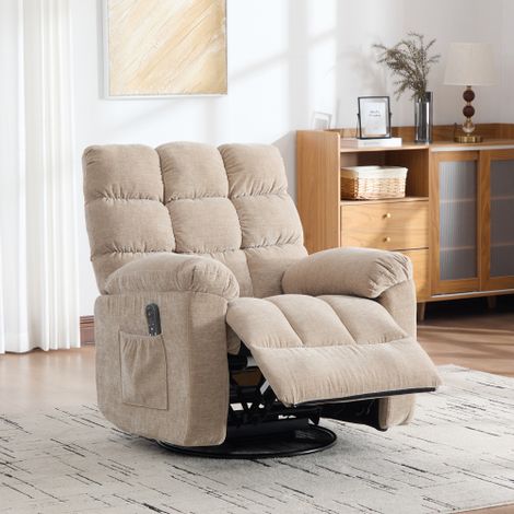Poltrona reclinabile elettrica girevole a 360 gradi con funzione massaggio e riscaldamento elettrica, schienale e poggiapiedi regolabili e tasche laterali portaoggetti. Kaki chiaro (1/5)