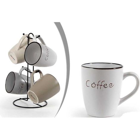 SET 4 TAZZE MUG CON STAND IN METALLO DA 360ML IN DECORO ASSORTITO OKX