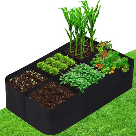 Lit de jardin surélevé en tissu, sacs de culture de plantes de jardin 120x60x30cm pour la culture d'herbes, de fleurs et de légumes, 6 grilles (1/5)