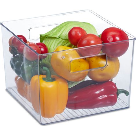 3 x Kühlschrank Organizer, Aufbewahrung von Lebensmitteln, HxBxT: 15,5 x 21 x 21 cm, Küchenbox mit Griffen, transparent (1/5)